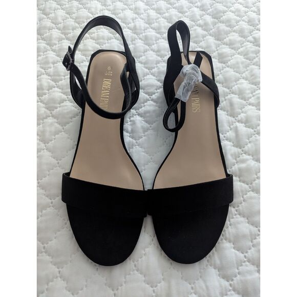 👡 DREAM PAIRS Low Heels Ankle Strap Block Heel Black Suede Sandals Size 9 - Picture 4 of 9